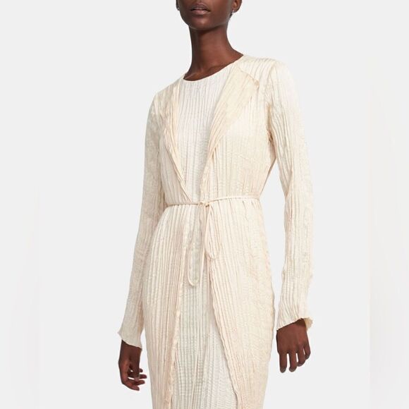Theory Satin Long Slim Crinkle Cardigan Cream Small Never Worn Lightweight - Picture 1 of 15